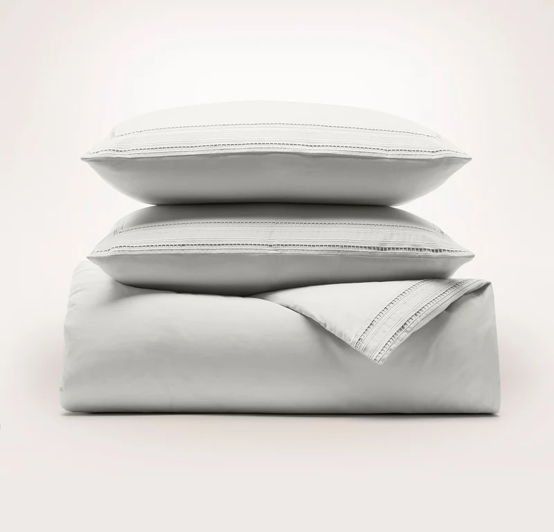Signature Embellished Duvet Set - Mist/Mist Ladder Stitch