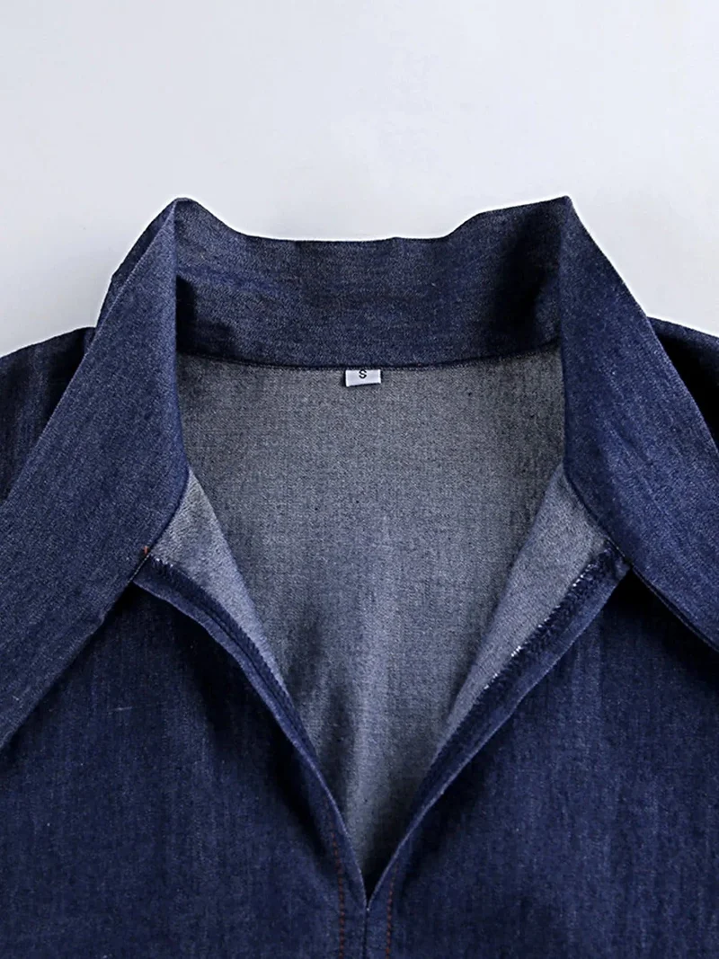Chique denim outfit met strik aan de voorkant - 2-delige katoenen set met opvouwbaar ontwerp