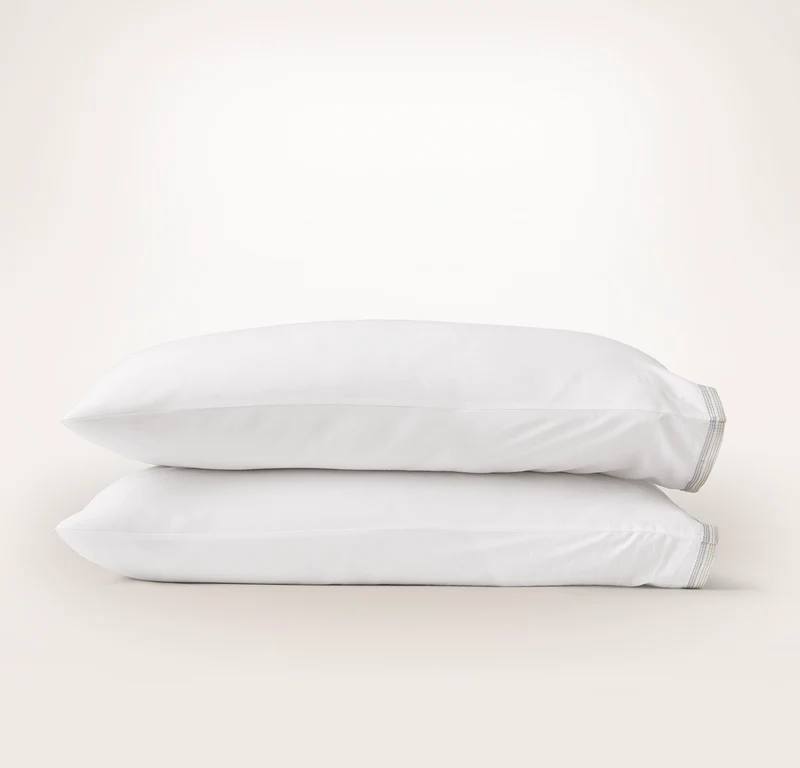 Percale Embellished Pillowcase Set - White/Shore/Sand Sail Stitch