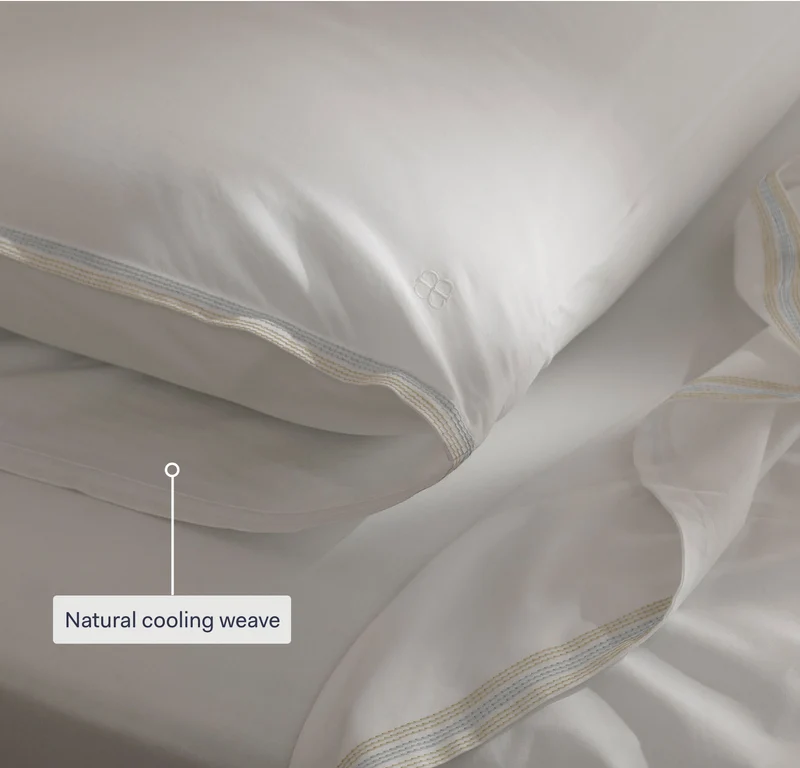 Percale Embellished Pillowcase Set - White/Shore/Sand Sail Stitch