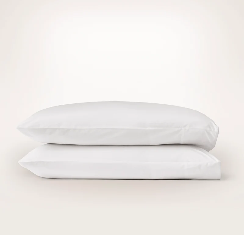 Percale Embellished Pillowcase Set - White/White Piped Edge