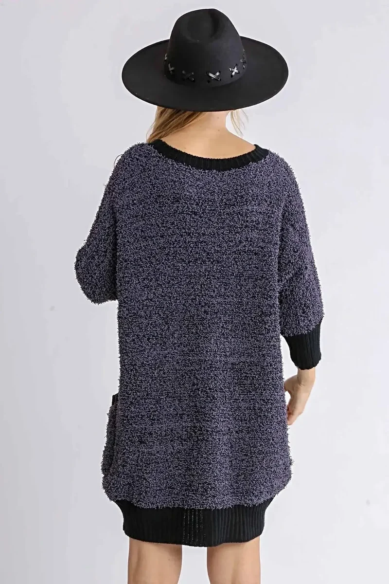 Umgee elegante plus size geribbelde sweaterjurk met ronde hals, 3/4 mouwen en zakken