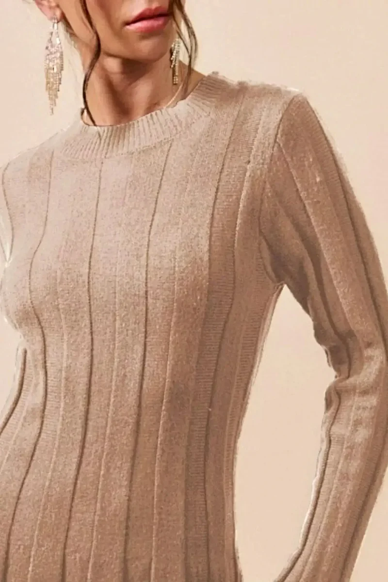 Geribbelde sweaterjurk, luxe mini-jurk met lange mouwen van viscosemix en stretchstof.