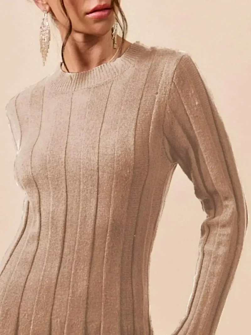 Geribbelde sweaterjurk, luxe mini-jurk met lange mouwen van viscosemix en stretchstof.