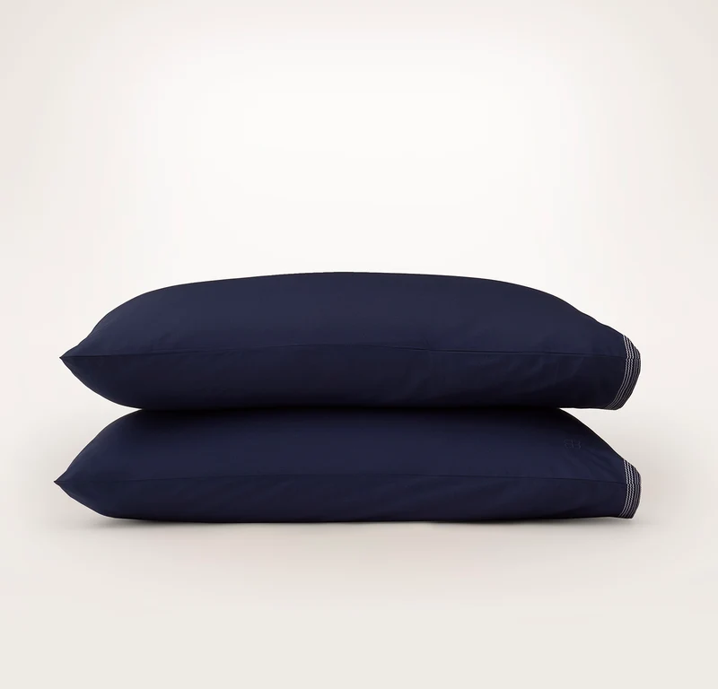 Percale Embellished Pillowcase Set - Coastal Navy/White Sail Stitch