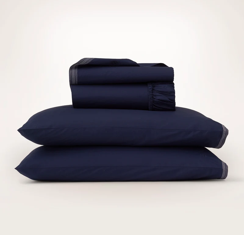 Percale Embellished Sheet Set - Coastal Navy/White Sail Stitch