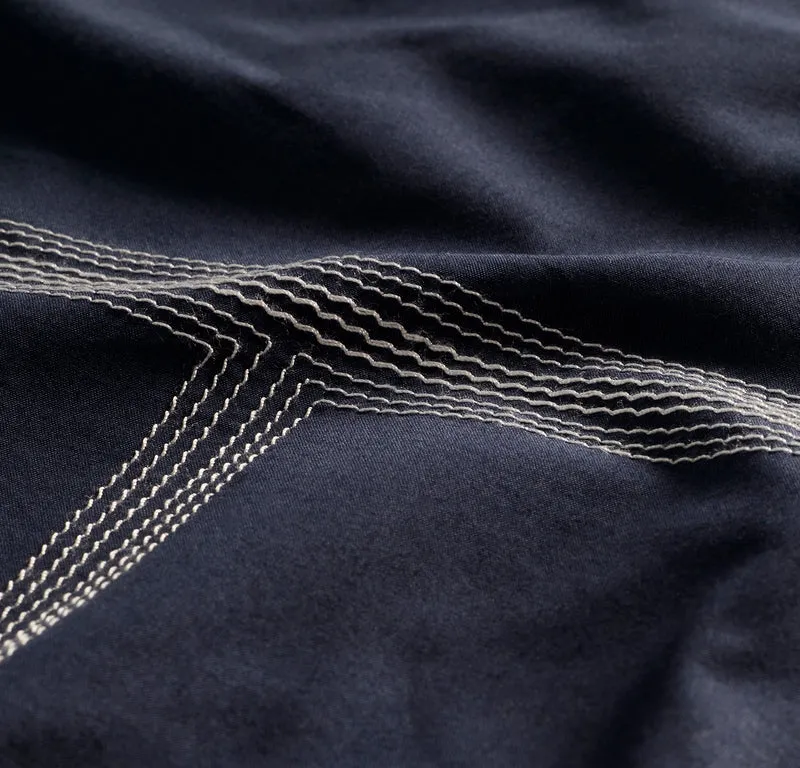 Percale Embellished Sheet Set - Coastal Navy/White Sail Stitch