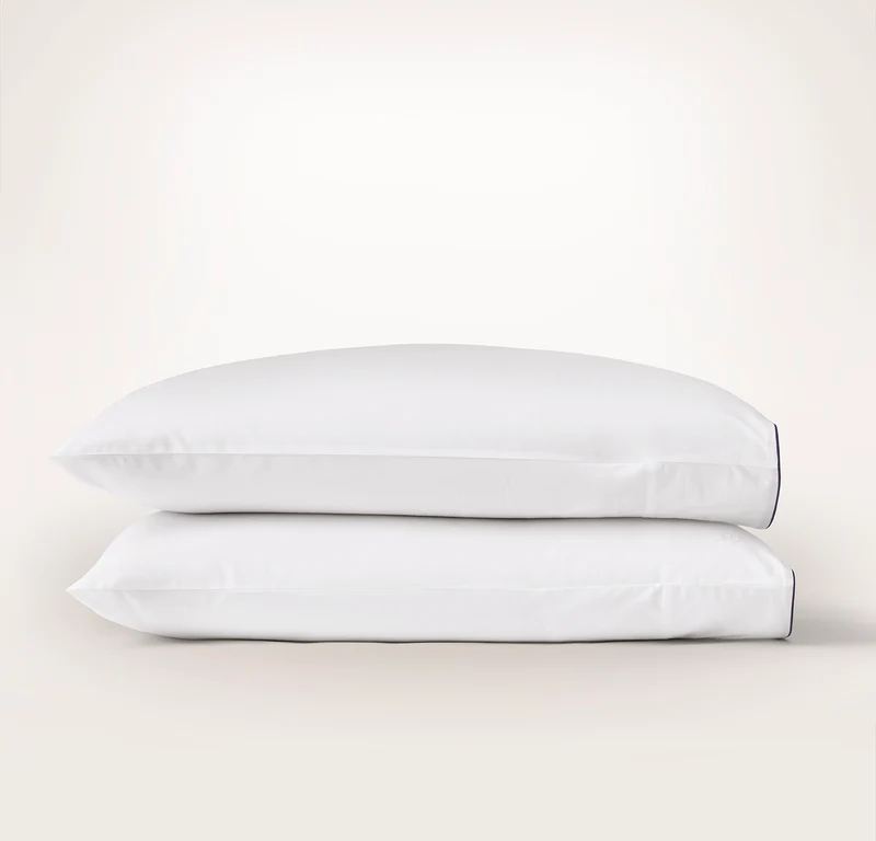 Percale Embellished Pillowcase Set - White/Coastal Navy Piped Edge