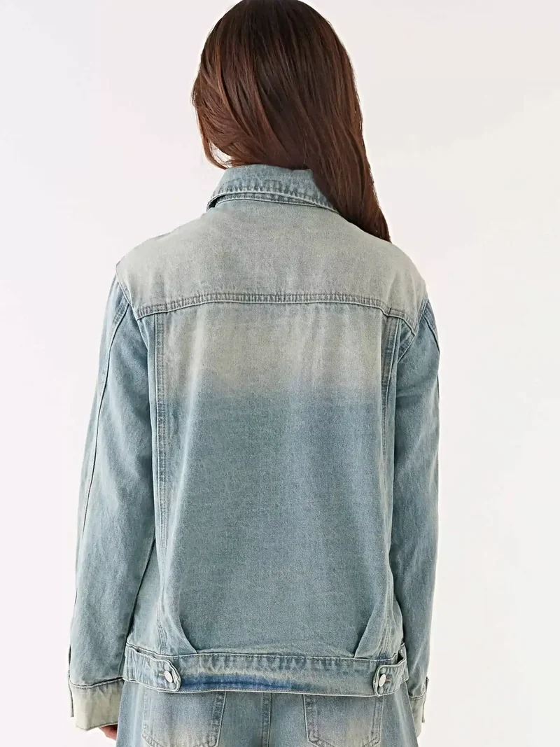 Stijlvol spijkerjasje met knoopsluiting en jeansset - Tweedelig ensemble van katoenmix