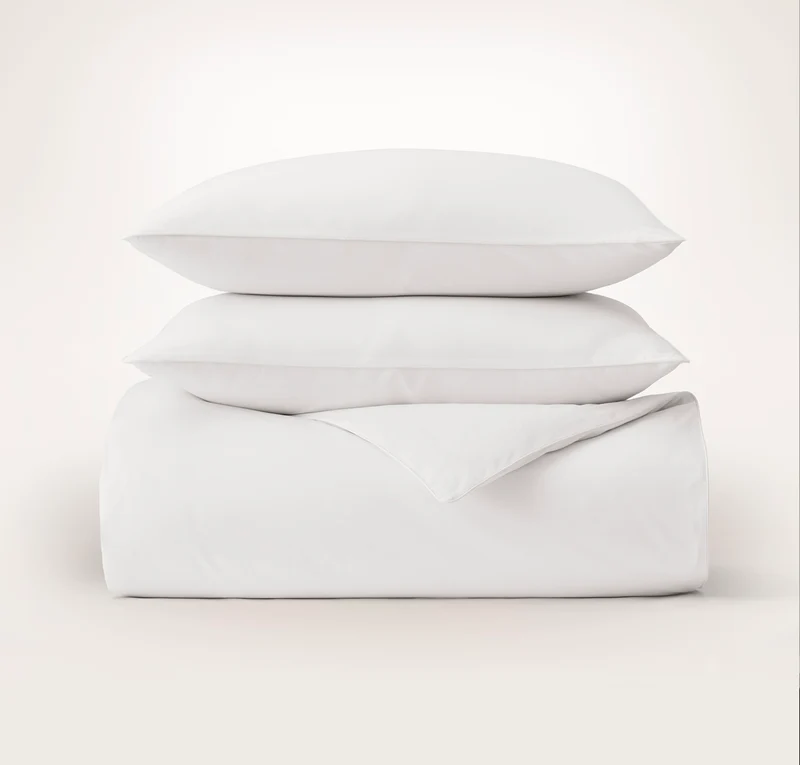 Percale Embellished Duvet Set - White/White Piped Edge