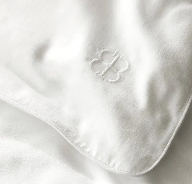 Percale Embellished Duvet Set - White/White Piped Edge