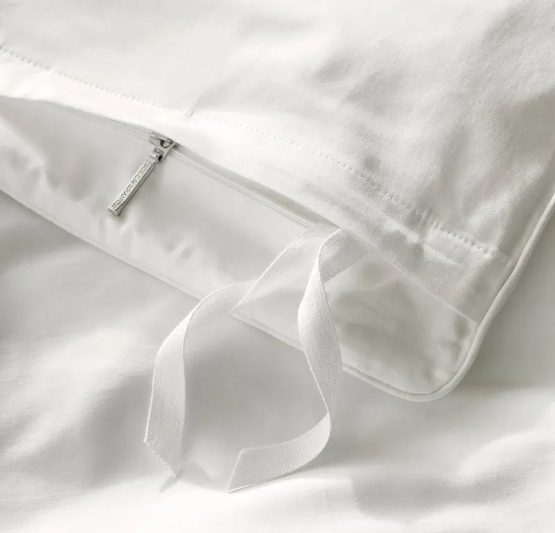 Percale Embellished Duvet Set - White/White Piped Edge