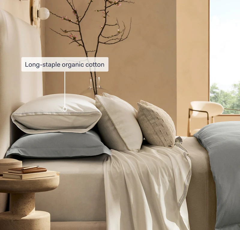 Signature Embellished Pillowcase Set - Coastal Navy/White Sail Stitch