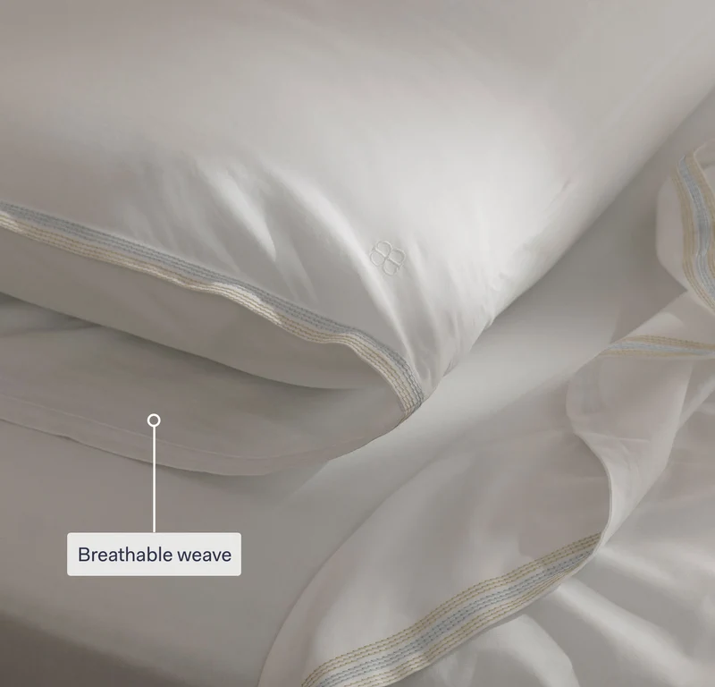 Signature Embellished Pillowcase Set - Coastal Navy/White Sail Stitch