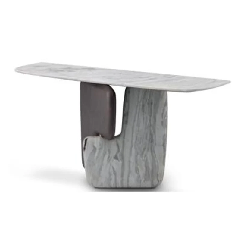 Casa Padrino Luxus Konsolentisch Silbergrau / Schwarz 160 x 42 x H. 76 cm - Konsolentisch mit Travertin - Moderne Flur Möbel - Luxus Qualität