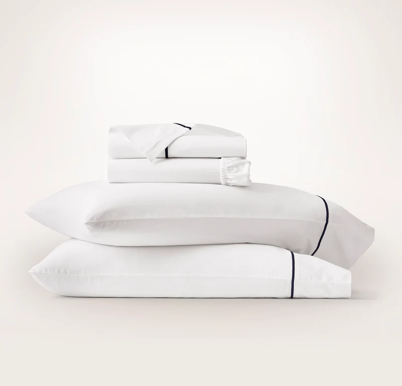 Signature Embellished Sheet Set - White/Coastal Navy Embroidered
