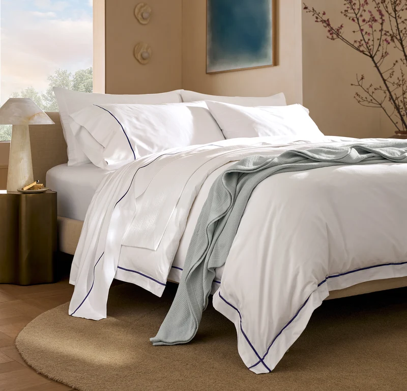 Signature Embellished Sheet Set - White/Coastal Navy Embroidered