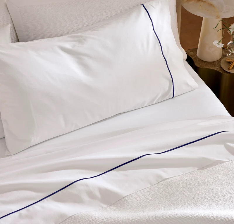 Signature Embellished Sheet Set - White/Coastal Navy Embroidered