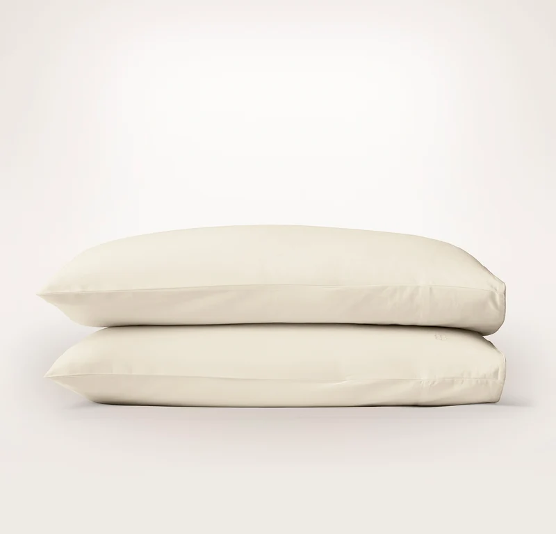 Percale Embellished Pillowcase Set - Cream/Cream Piped Edge
