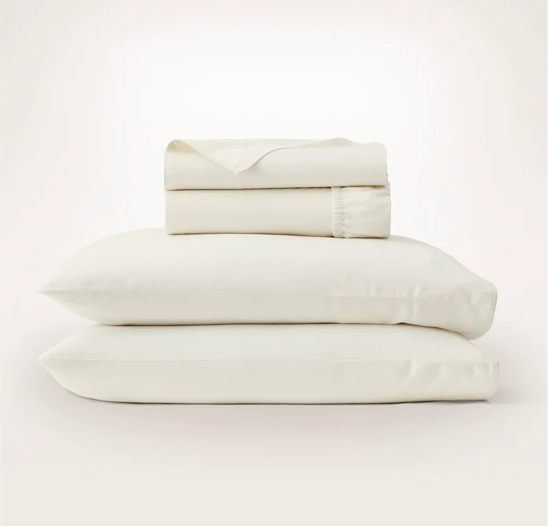 Percale Embellished Sheet Set - Cream/Cream Piped Edge