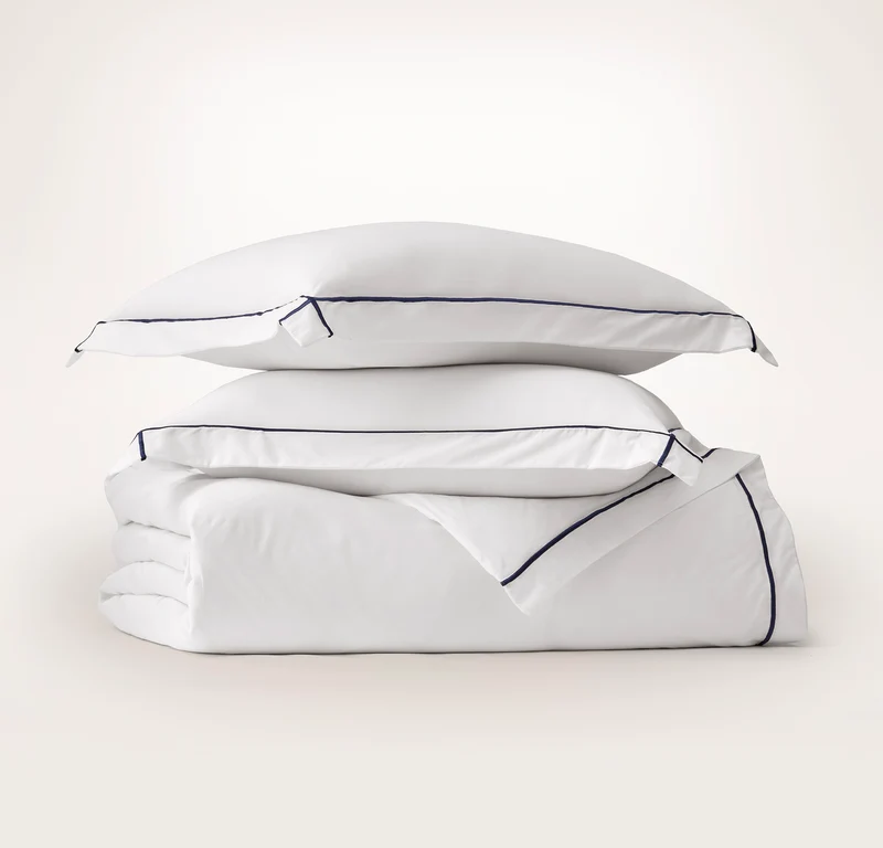 Signature Embellished Duvet Set - White/Coastal Navy Embroidered