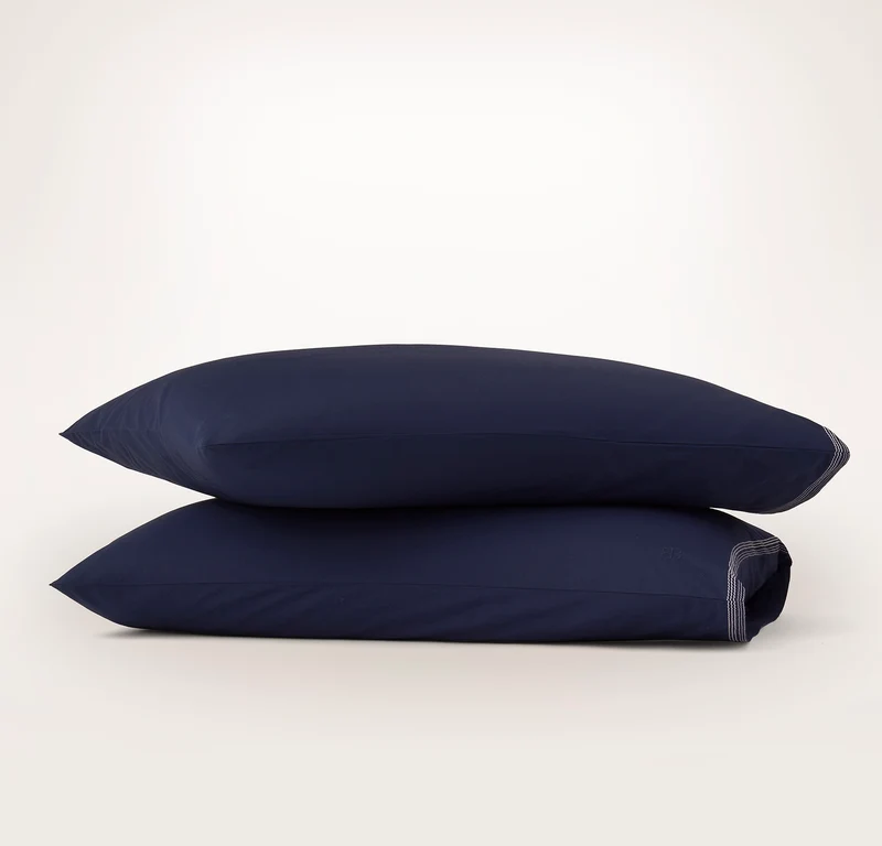 Signature Embellished Pillowcase Set - Coastal Navy/White Sail Stitch