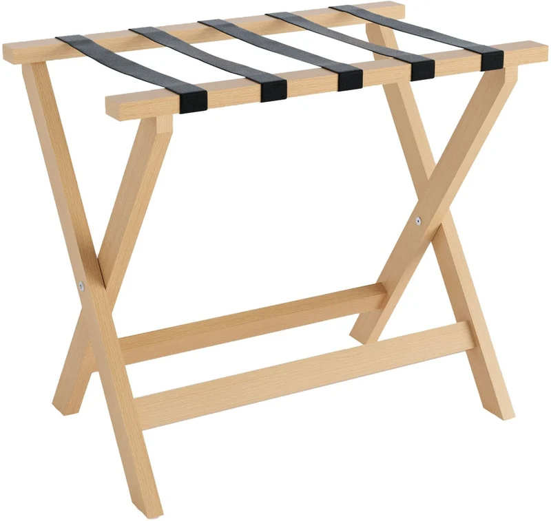 Casa Padrino Luxus Kofferständer Gepäckablage aus Buchenholz mit Textilgurten in Naturfarben / Anthrazit 70 x 41 x H. 61 cm
