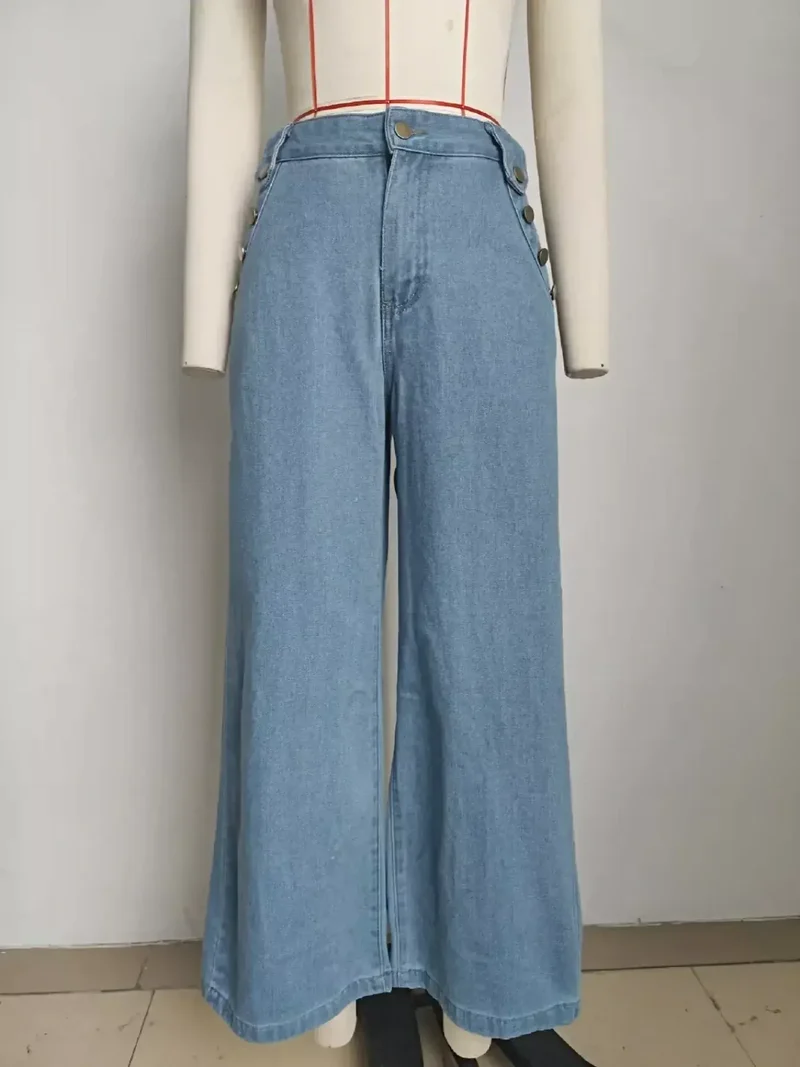 Stijlvolle mouwloze denim vestset met knoopsluiting en zakken - tweedelig ensemble
