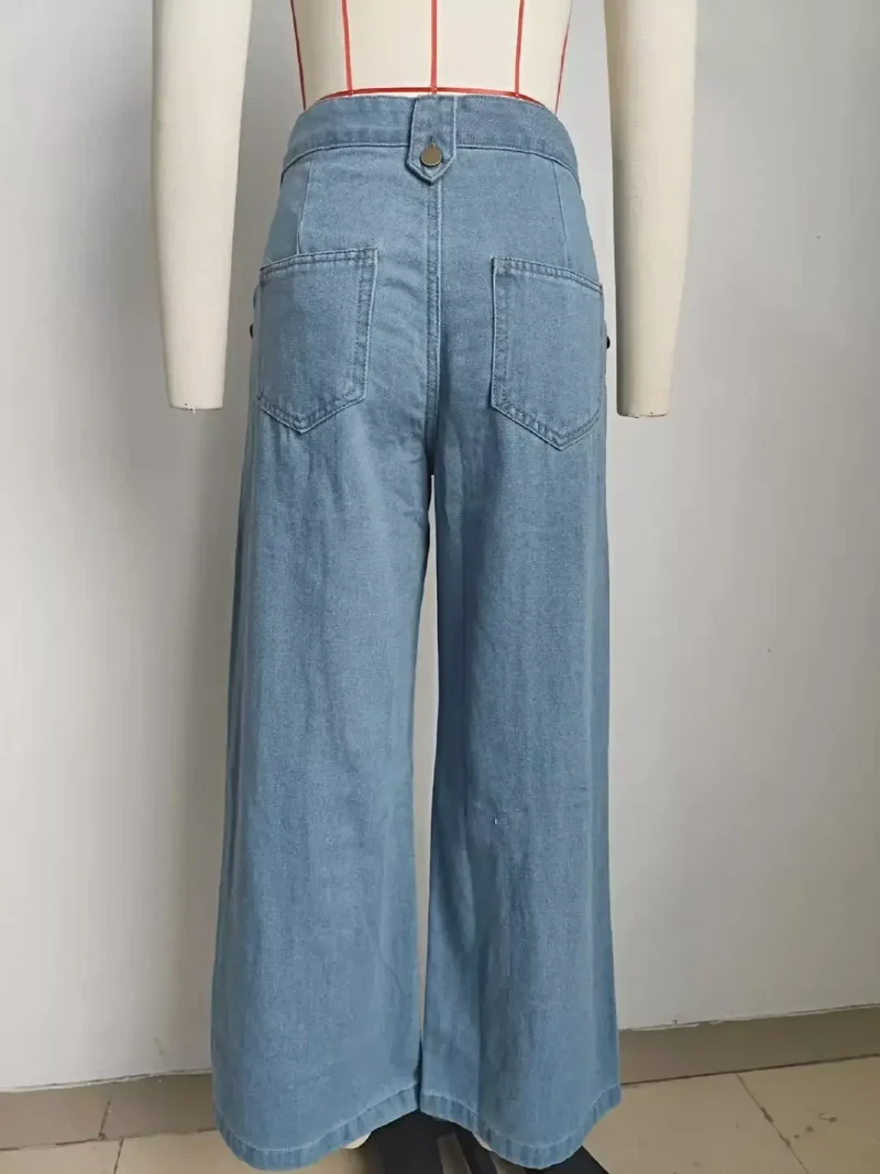 Stijlvolle mouwloze denim vestset met knoopsluiting en zakken - tweedelig ensemble
