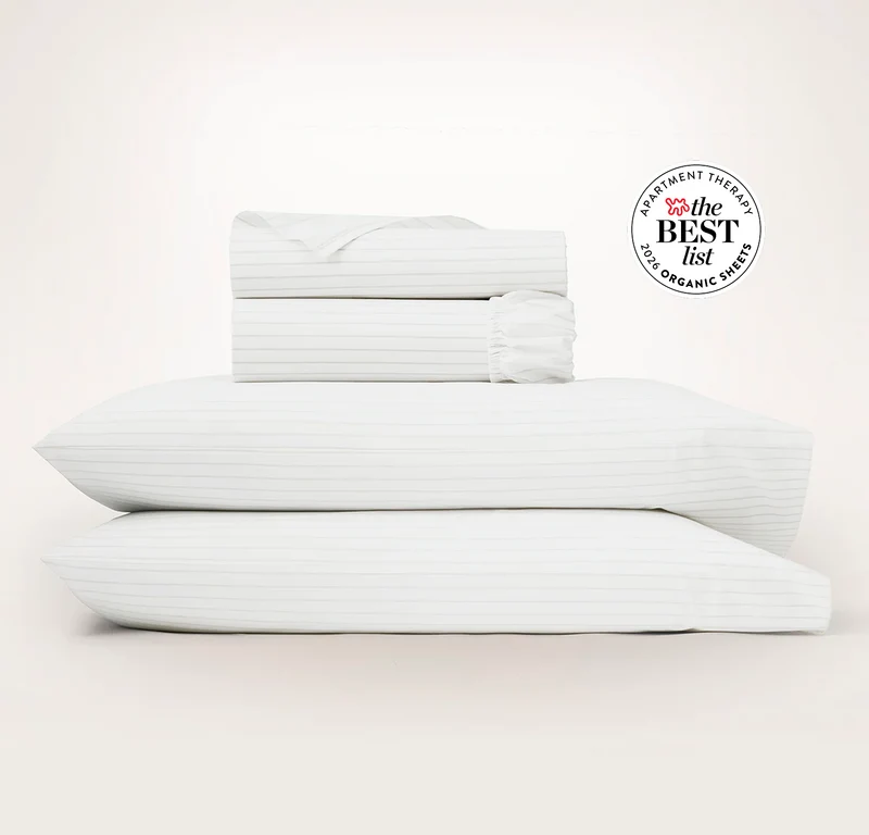 Cooling Percale Sheet Set - White/Oak Simple Stripe