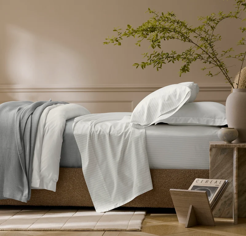Cooling Percale Sheet Set - White/Oak Simple Stripe