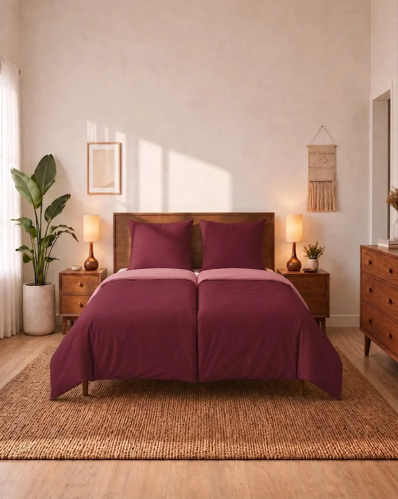 Zelesta Comfort Duo Nahtlose Bettdecke - Altrosa & Burgunderrot