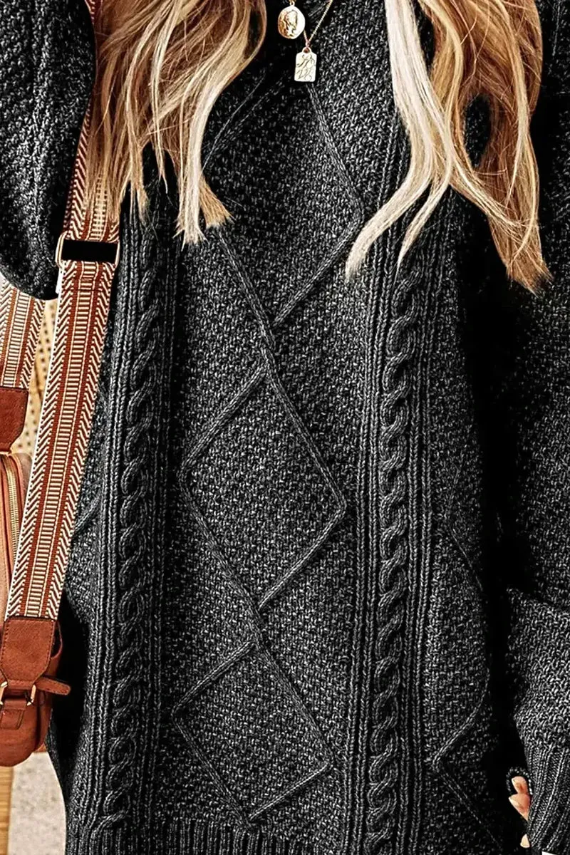 Elegante kabelgebreide sweaterjurk met ronde hals, zachte stretch en een comfortabele pasvorm.