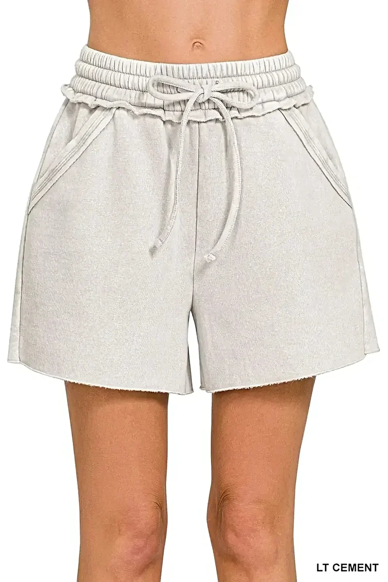 Trendy acid wash fleece shorts met trekkoord en zakken - comfortabele en stijlvolle loungewear
