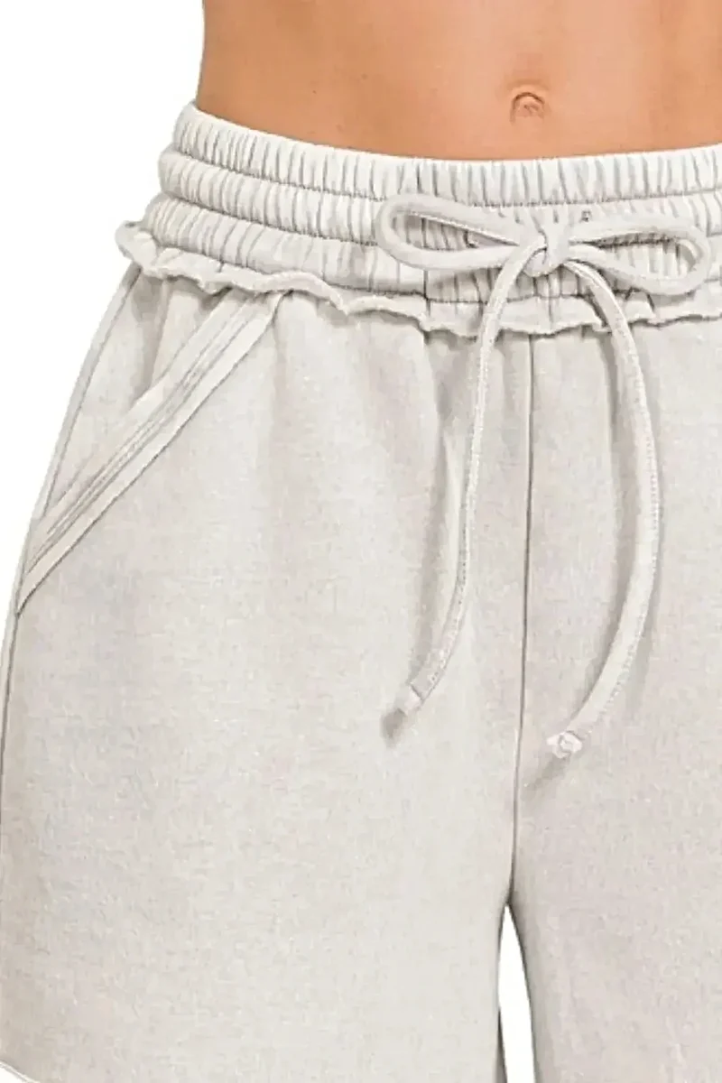 Trendy acid wash fleece shorts met trekkoord en zakken - comfortabele en stijlvolle loungewear