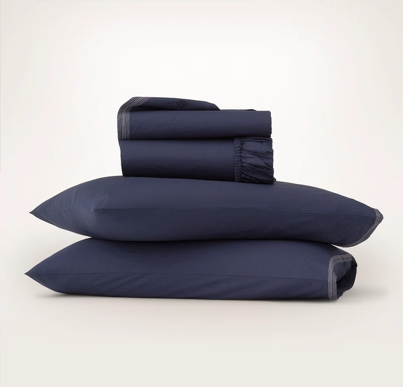 Signature Embellished Sheet Set - Coastal Navy/White Sail Stitch