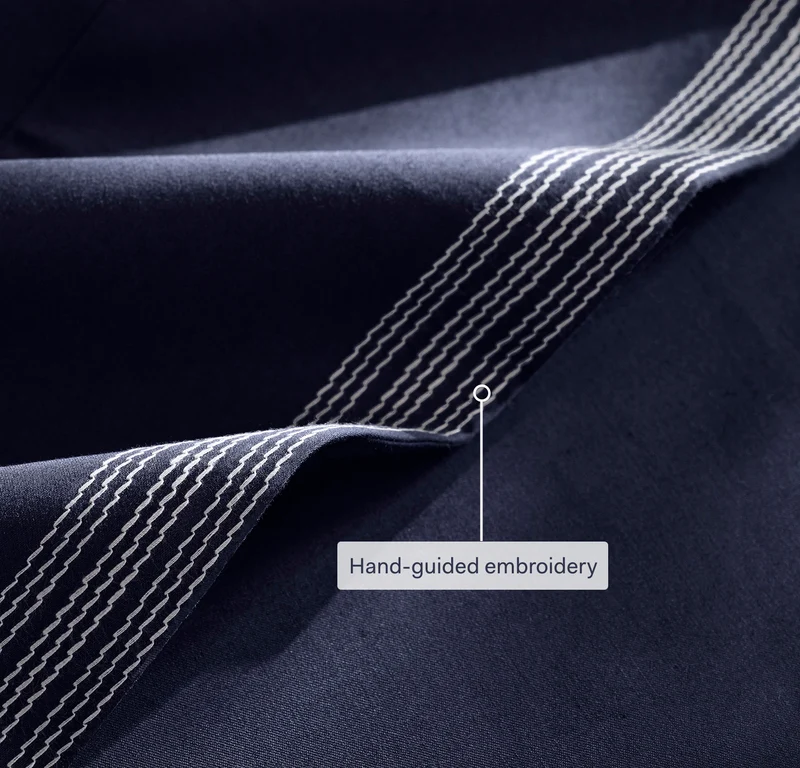 Signature Embellished Sheet Set - Coastal Navy/White Sail Stitch