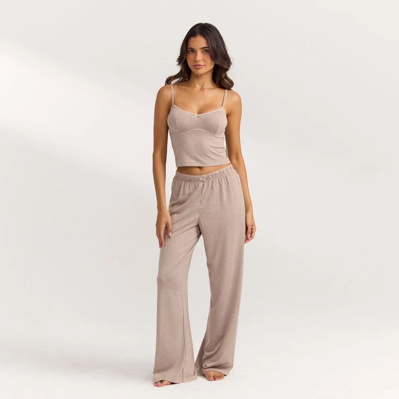 Modal Rechte Pyjama Broek - Bruin Marl