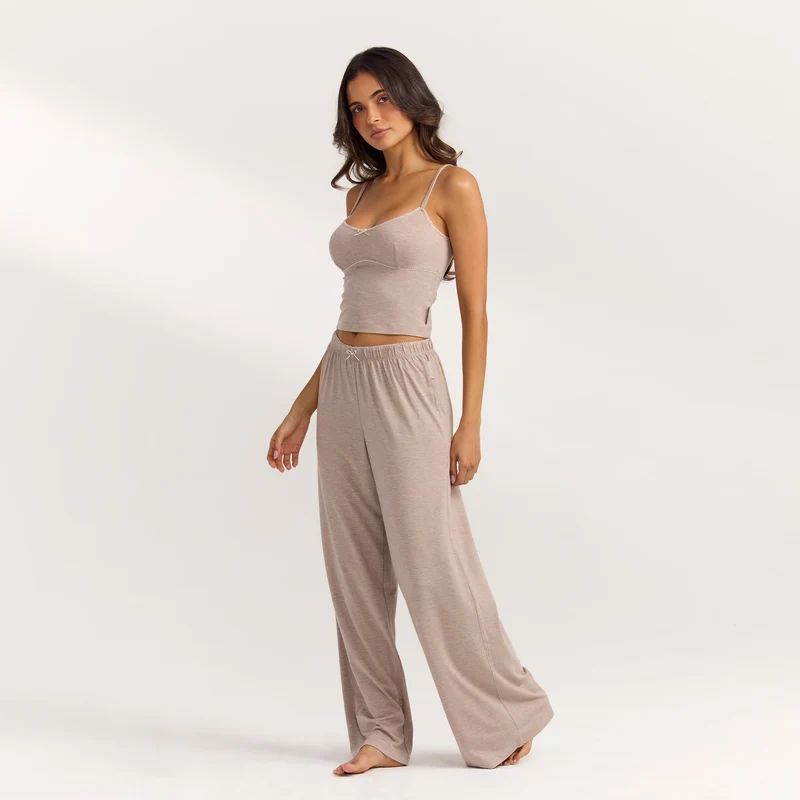 Modal Rechte Pyjama Broek - Bruin Marl