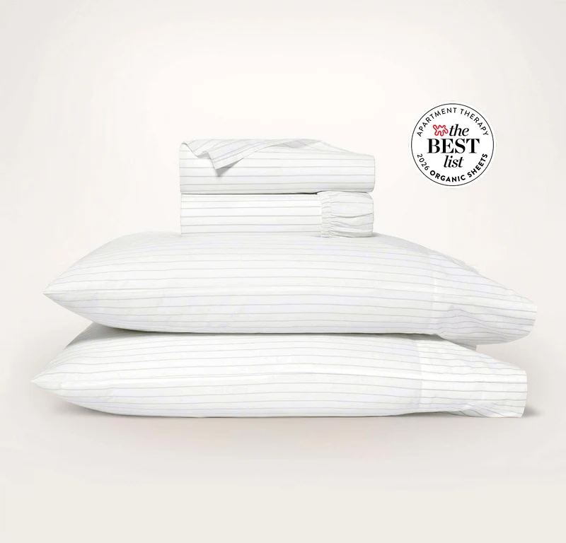 Percale Hemmed Sheet Set - White/Pewter Simple Stripe