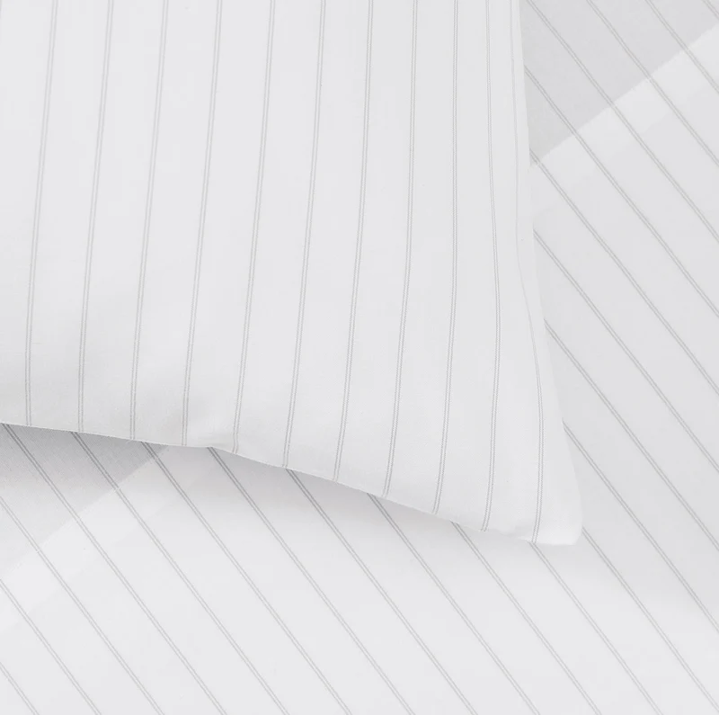 Percale Hemmed Sheet Set - White/Pewter Simple Stripe
