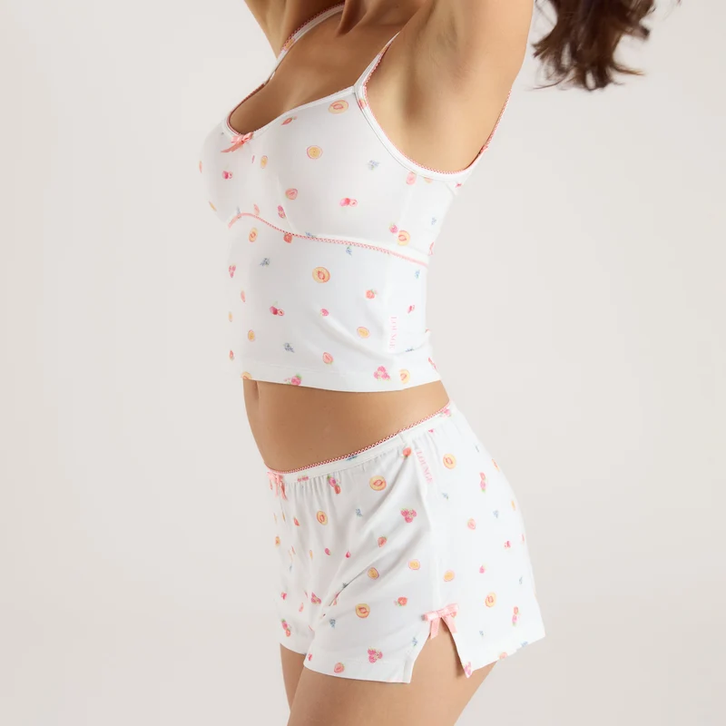 Modal Cami Pyjama Top - Witte Fruitprint