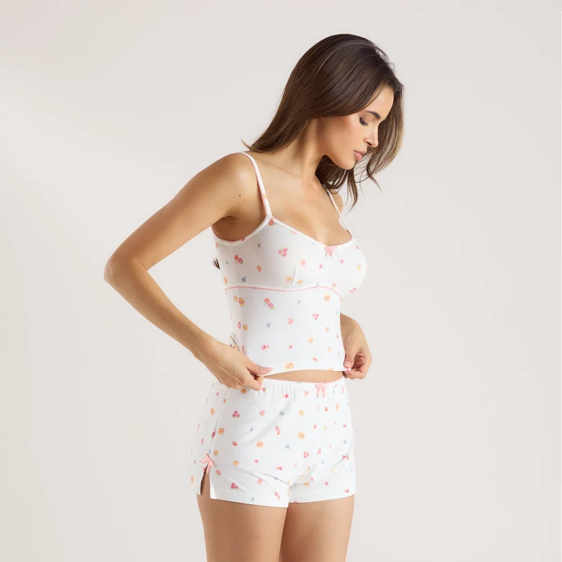 Modal Cami Pyjama Top - Witte Fruitprint