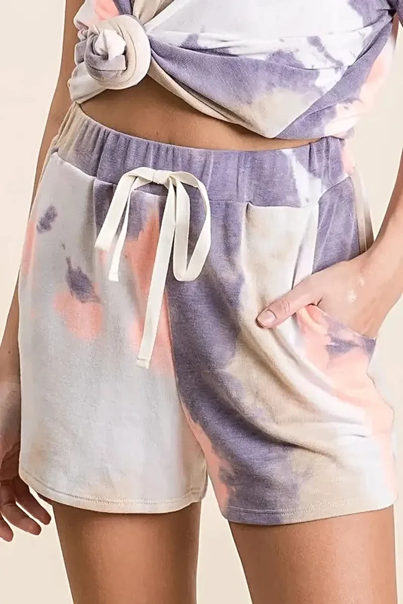 Trendy tie-dye badstof shorts met trekkoord en zakken – Zacht en comfortabel, gemaakt van 100% katoen