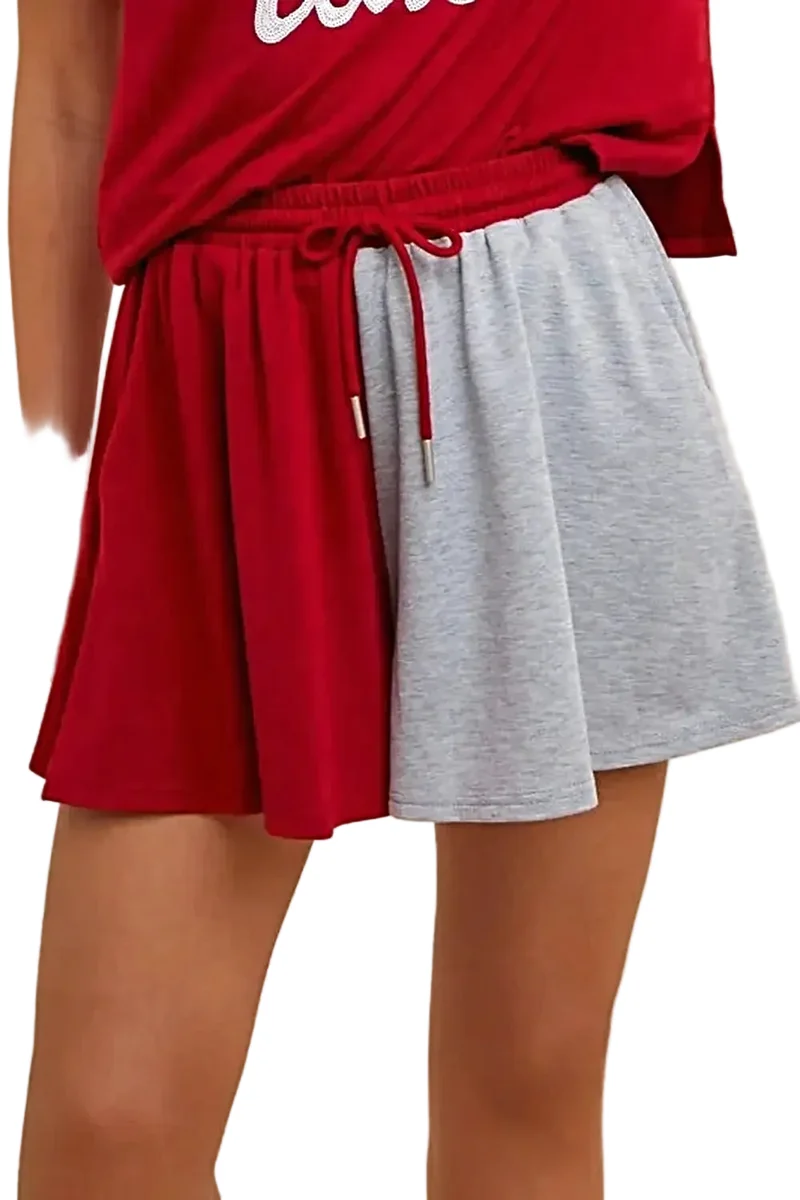 Color Block Flare Shorts - Zachte French Terry-stof, trekkoord, zakken, sportieve chique stijl