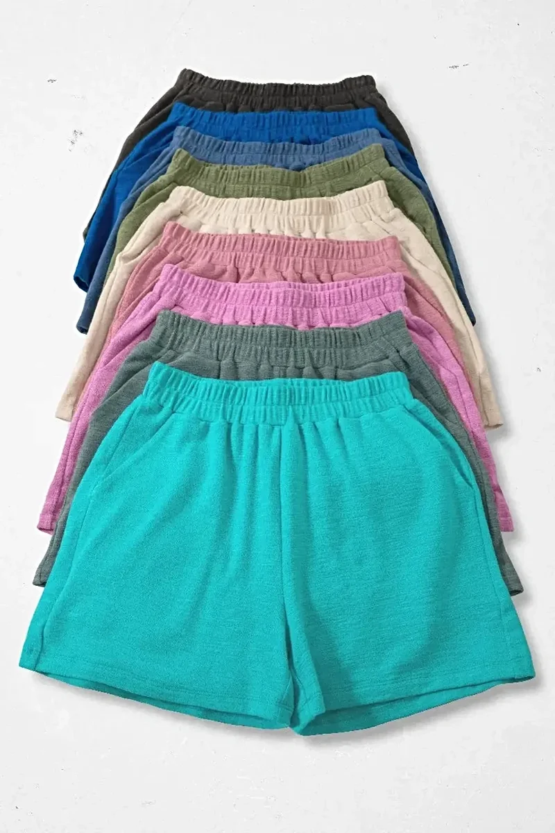 Katoenen shorts met slubstructuur voor dames en heren - Comfortabel, ademend ontwerp met trekkoord en zakken.