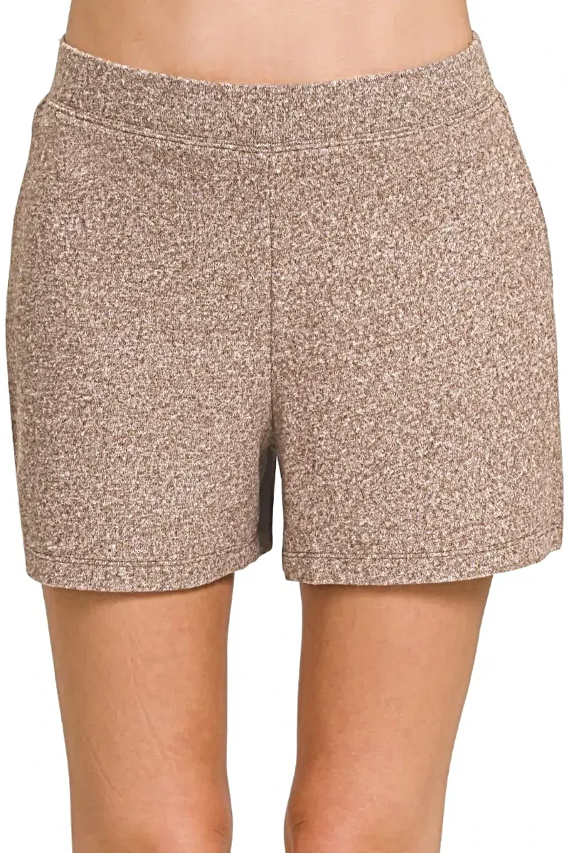 Comfortabele shorts met elastische tailleband - Zachte gemêleerde Hacci-stof, perfect voor casual gebruik.