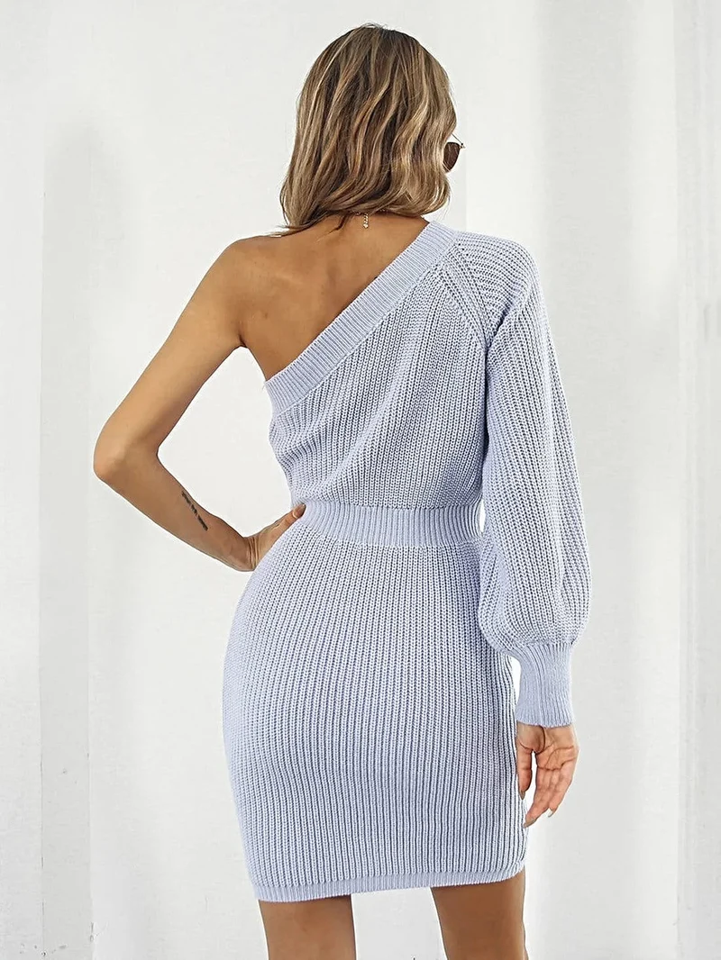 Truijurk met één schouder - Luxe mini-jurk van acrylbreisel met gemiddelde stretch