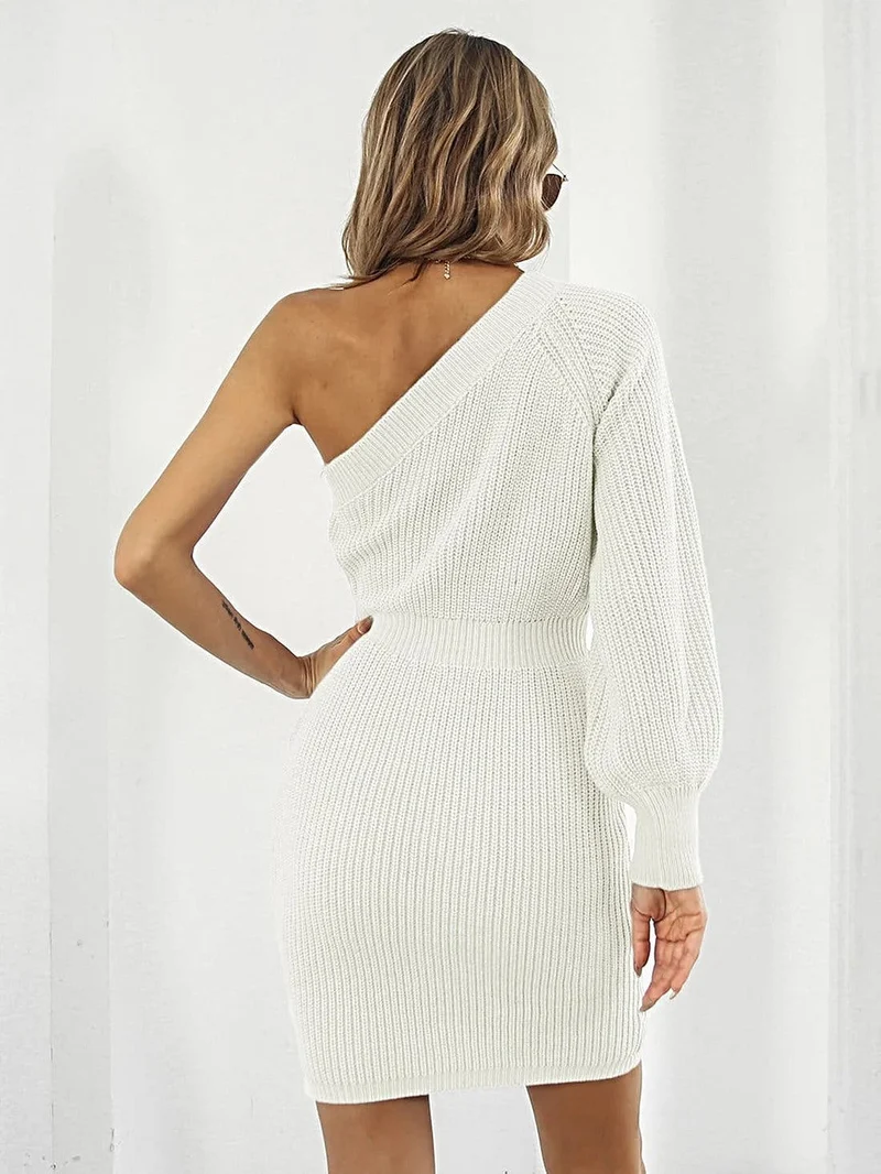 Truijurk met één schouder - Luxe mini-jurk van acrylbreisel met gemiddelde stretch