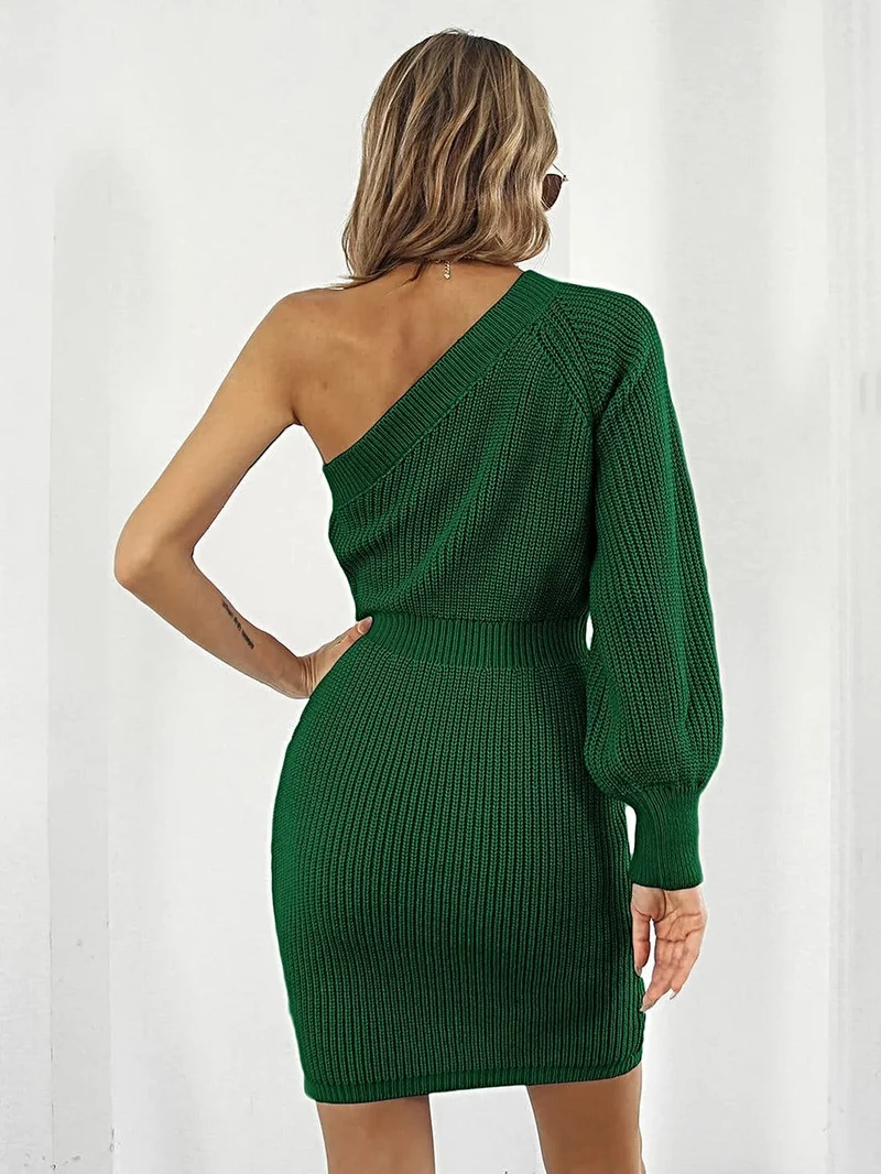 Truijurk met één schouder - Luxe mini-jurk van acrylbreisel met gemiddelde stretch